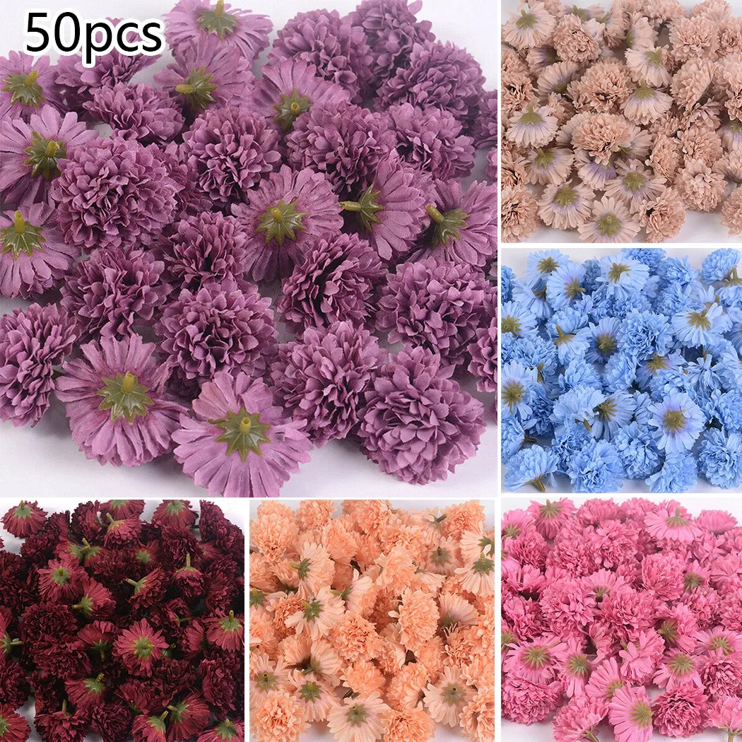 

50pcs Artificial Small Hydrangea Flower Head, Melaleuca Chrysanthemum Flower, Hemisphere Artificial Flower Decoration