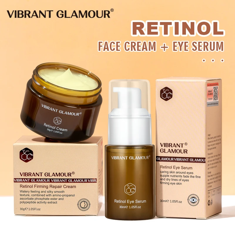 

VIBRANT GLAMOUR Retinol Facial Skin Care Set Face Cream Eye Serum Firming Lifting Anti-Aging Reduce Wrinkle Fine Lines 2 Suit