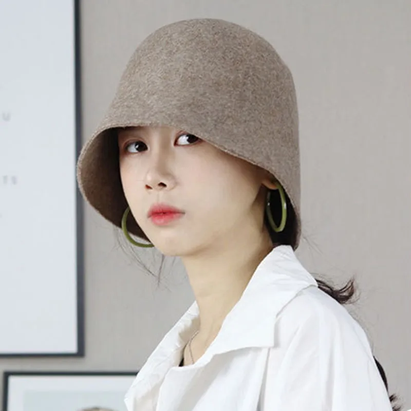 MAXSITI U Autumn and winter Woolen Vintage bucket hat For Women solid campaniform hat fisherman's hat Basin Caps