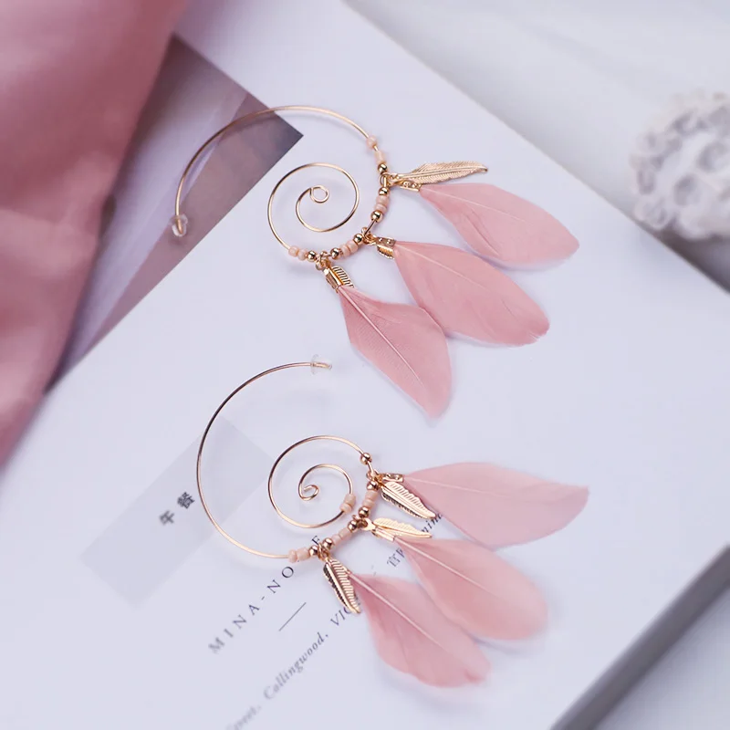 Sansummer новые модные большие круглые листья розовые перья Boho Feautiful массивные элегантные трендовые серьги для женщин ювелирные изделия