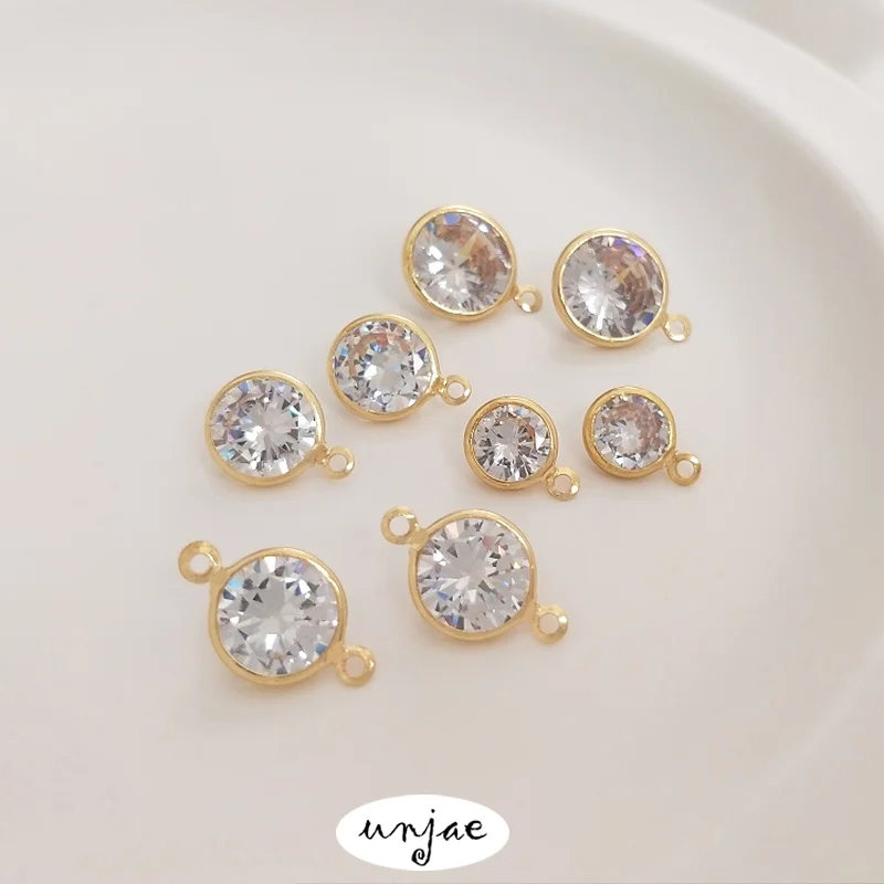 

Большие круглые циркониевые края на заказ, одинарные, двойные подвесные, 14K, Золотая защита, вспышка, аксессуары ручной работы «сделай сам»