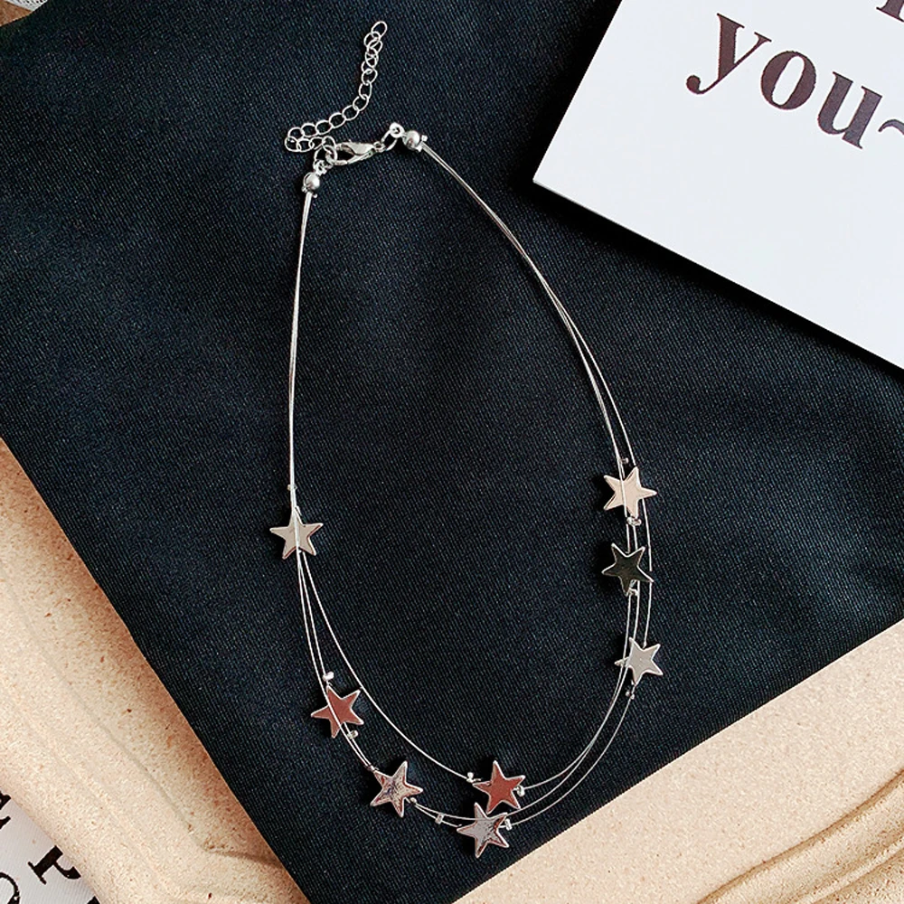 

Korean Temperament Star Multi-Layer Necklace Personality Round Stream Supper 2021 New Lady Clavicle Chain