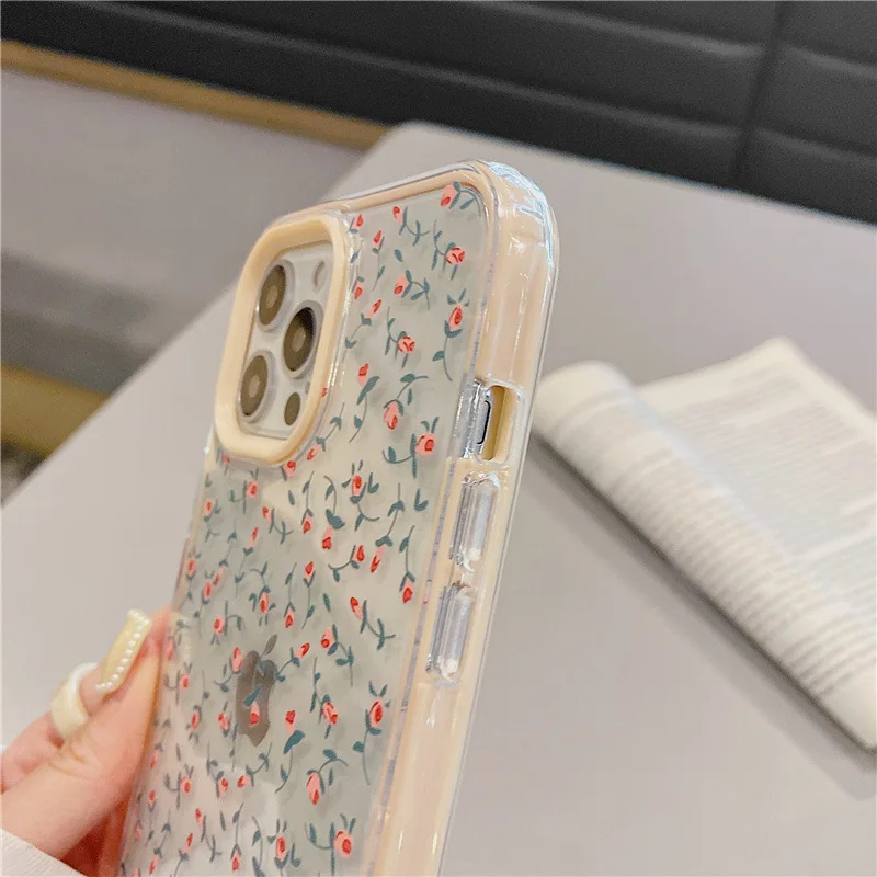 

2 in 1 Flower Bumper Phone Case For iPhone 12 11 Pro Max 7 8 Plus X XR XS Max 12 Transparent Back Cover