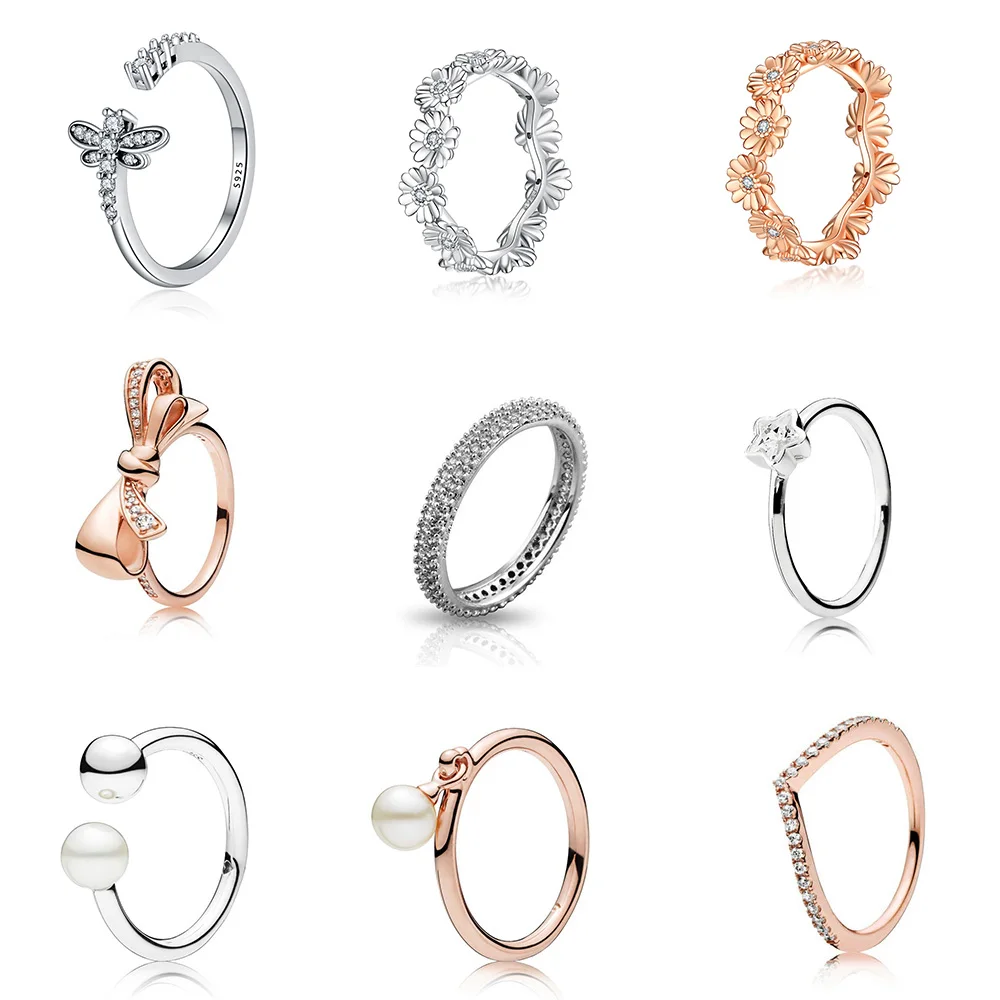 

Silver Color Ring Charms Dragonfly Cute Bow Women Finger Ring Full Crystal Rose Gold For Women Weeding Paryt Jewelry