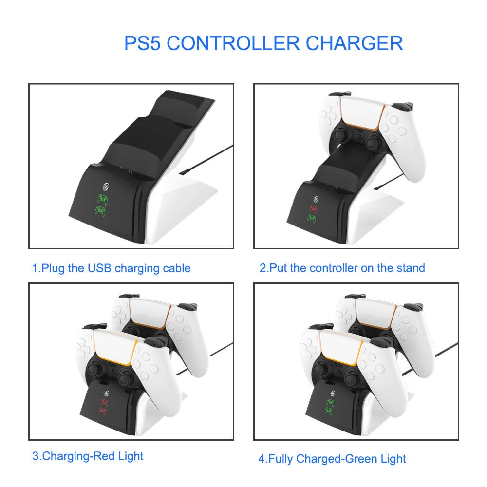 

Charger Stand for PS5 Controller Contact Sense Type-C Fast Dual Charging Station Dock with DC AC adapter for Sony Playstation 5