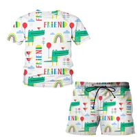 Kids Baby Boys Clothes Cute cartoon crocodile 3D Print Sets 2Pcs Short Sleeve T-Shirt+Shorts Child Boy Beach Wear Outfits Pants