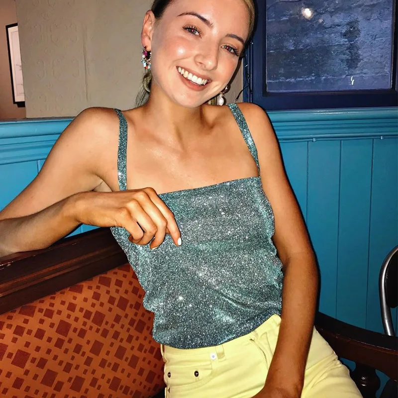 Блестящие женские топы без рукавов с вырезом лодочкой Сексуальные клубные