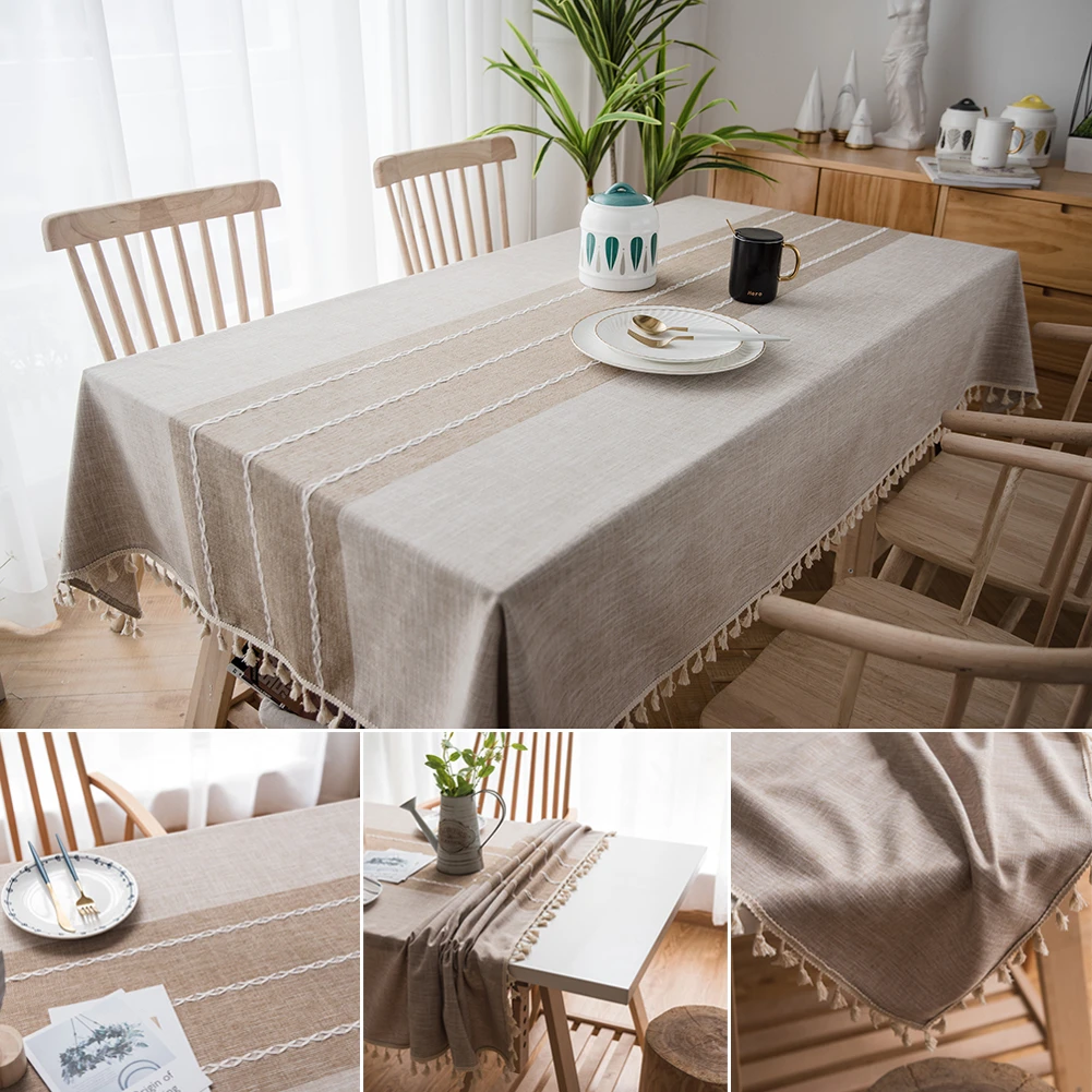 Хлопковая льняная кофейная кисточка для скатерти круглвя плетеная Полосатая