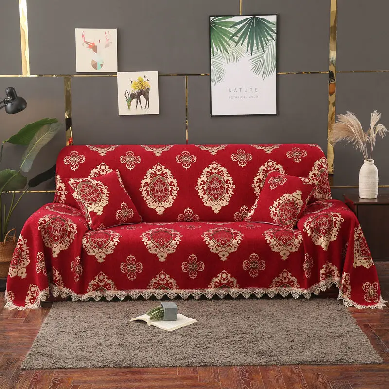 

Fyjafon Sofa Cover Chenille Thick Red Couch Covers Living room Slipcover Dustproof Sofa Cover Corner Sofa Cover Blue