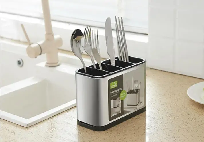 

1PC Stainless Steel Spoon Fork Storage Rack Wall-mounted Kitchen Utensils Drain Holder Shelf Chopsticks Cage Container OK 1176