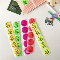 sixone 25 pc round smiling face thank you fluorescence decorative stickers waterproof packing bag seal sticker labels stationery
