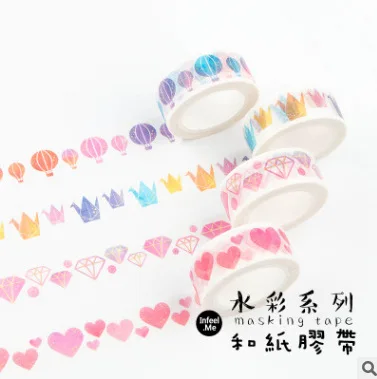 

Cute Hot Air Balloon Water Drop Starry Sky Diamond Mount Fuji Watercolor Washi Tape Planner Scrapbooking Adhesiva Masking Tape