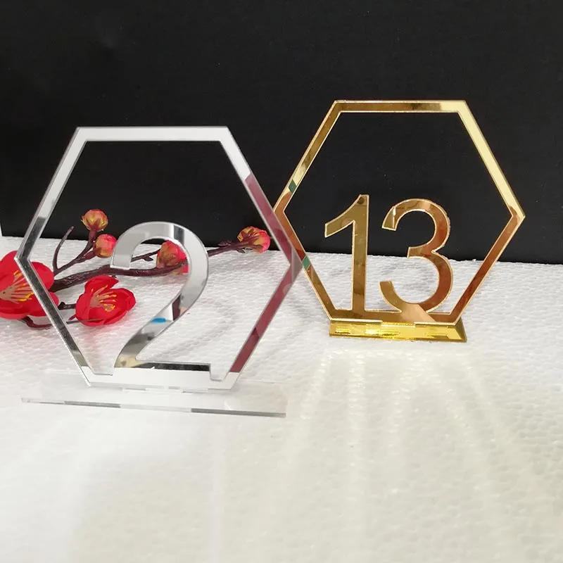 Шестигранные таблички на стол с цифрами для свадьбы настольные Декорации
