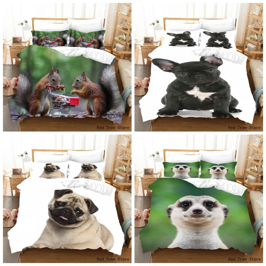 

Squirrel Bulldog Bed Cover Set Animal 3D Print Twin size bedding duvet cover 240x220 Quilt Comforters Kids Bed Linen Euro Style