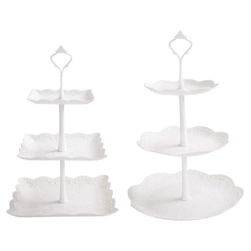 

2 Set 3-Tier White Dessert Cake Stand,Pastry Stand Small Cupcake Stand Cookie Tray Rack Candy Buffet Set Up Fruit Plate and Tray