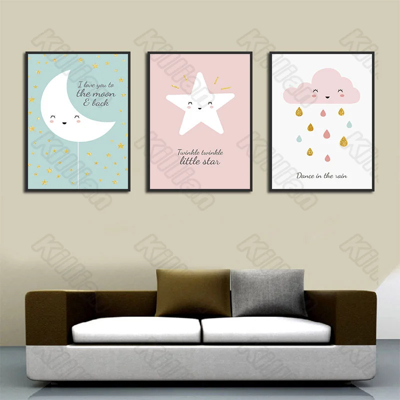 

Brief Style Moon and Star Frameless Poster Home Bedroom Decorative Living Room Canvas Painting Hd Print Poster Fresco