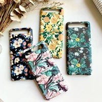 fashion cute vintage oil painting flowers portable case for samsung galaxy z flip 3 5g shockproof ins case cover