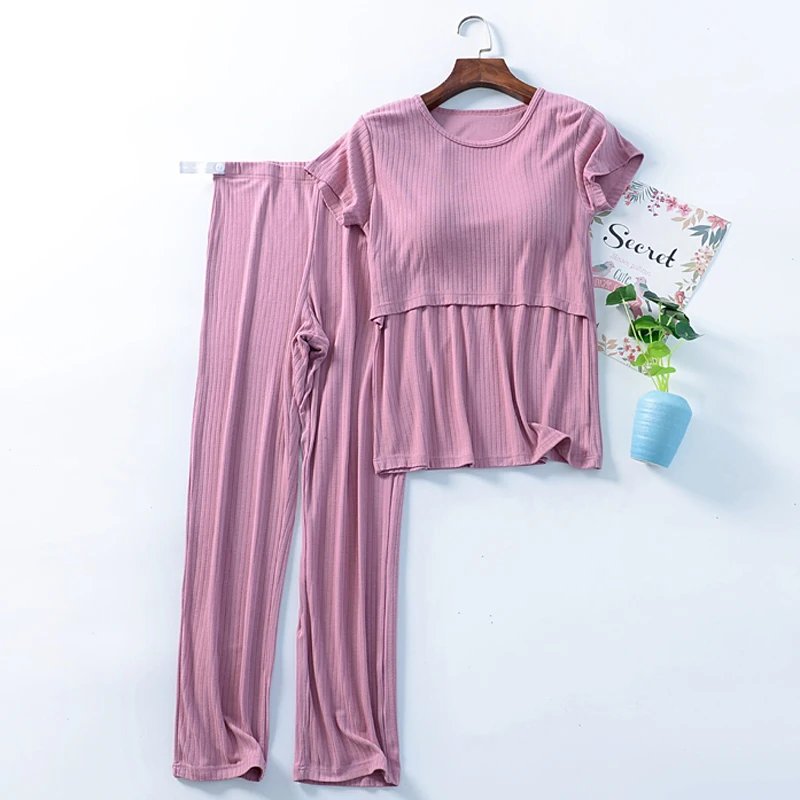 Fdfklak M-3XL Maternity Nursing Set 2pcs/set Pregnant Women's Sleepwear Modal Breastfeeding Pajamas Set For Pregnant Women