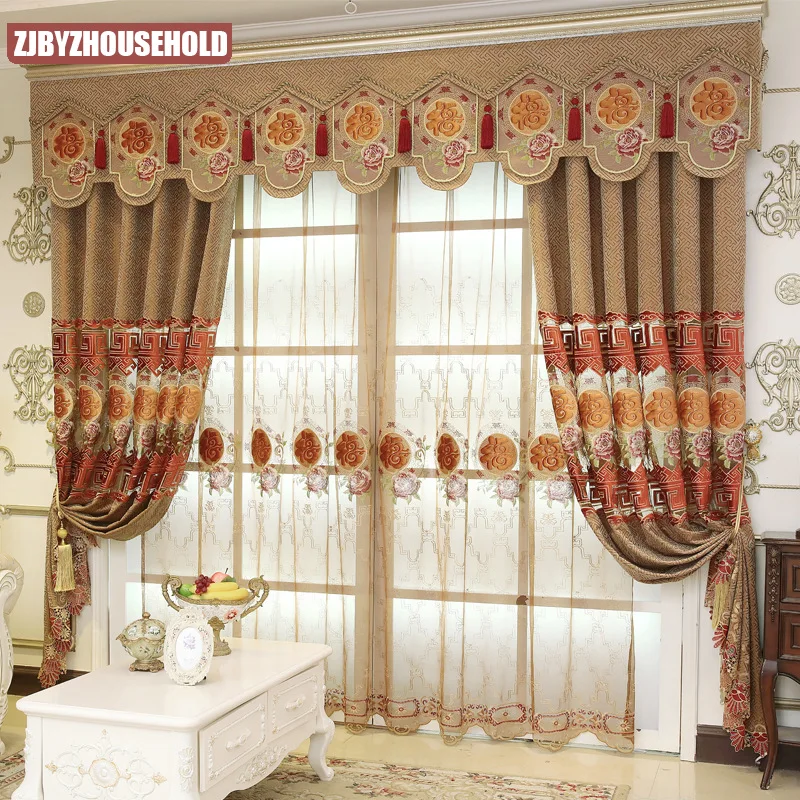 

European Style Curtain Chenille Fabric Embroidered Light and Luxurious Atmosphere Curtains for Living Dining Room Bedroom