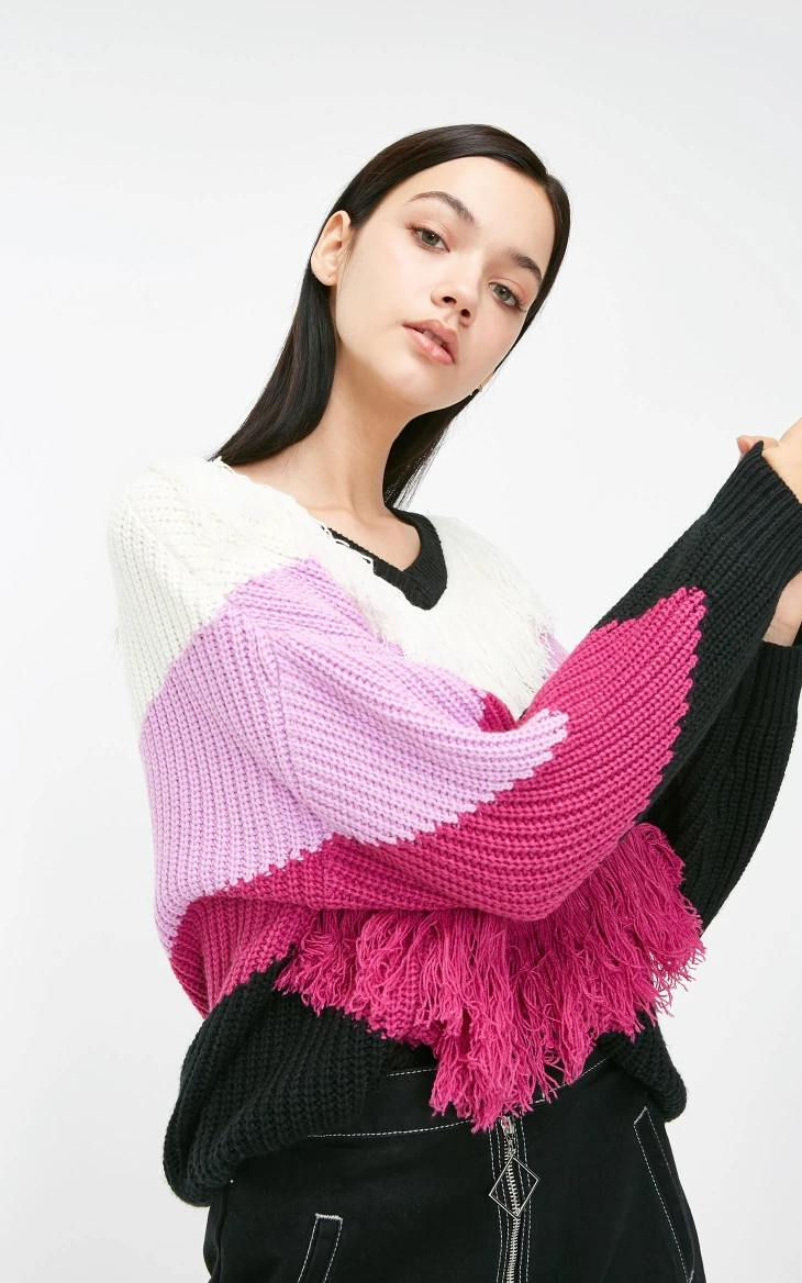 Vero Moda Женский вязаный свитер с v-образным вырезом и кисточками | 318413592