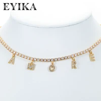 eyika trendy gold plated letter word dream amore pendant necklace zircon tennis chain choker birthday party gift women jewelry
