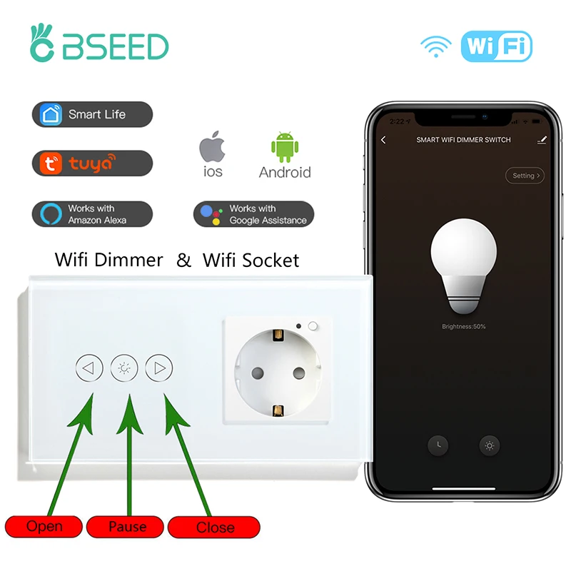 Диммер BSEED с Wi Fi сенсорные переключатели умная розетка европейского стандарта