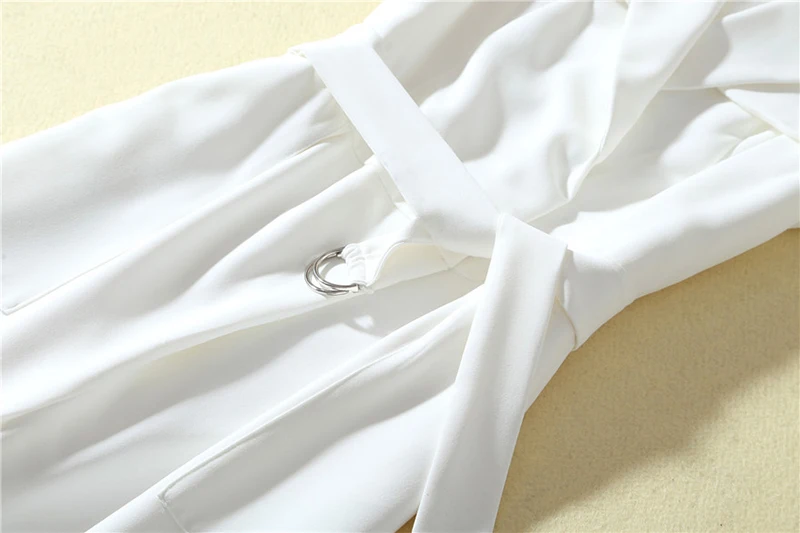 

Fashion White New Suit Collar With Sashes Women Jumpsuit