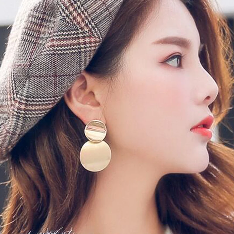 Модные большие круглые висячие серьги золотого и серебряного цвета в японском