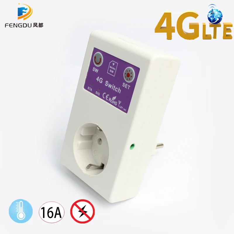 

Smart Home 16A 4G GSM Socket EU Power Outlet Relay Switch Gate Opener SMS Temperature Controller Sensor Smart Remote Control