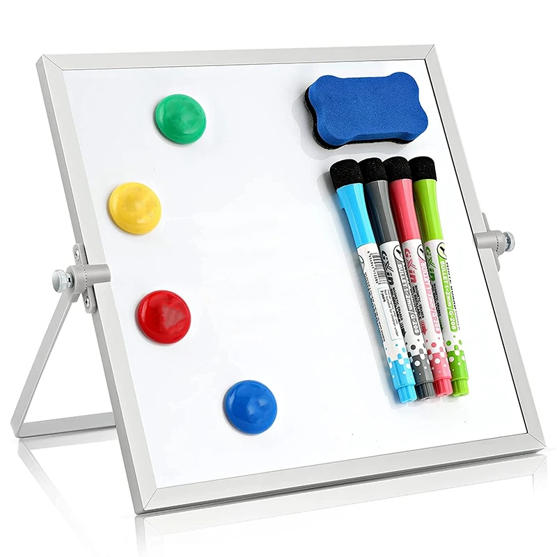 

Dry Erase White Board, Small Magnetic Desktop Whiteboard 10 X 10 Inch with Stand, 4 Markers, 4 Magnets,1 Eraser,for Kids