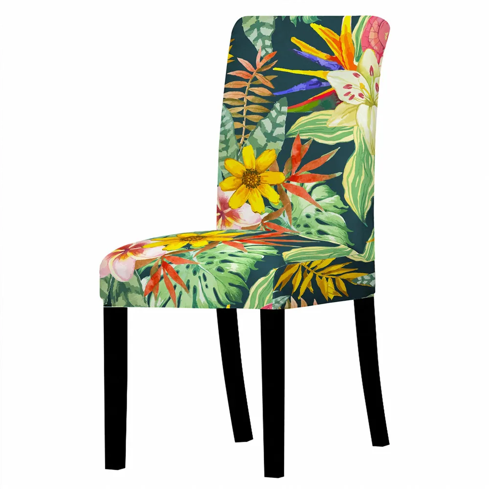 Чехлы для стульев с растительным принтом антиобрастающие эластичные обеденных