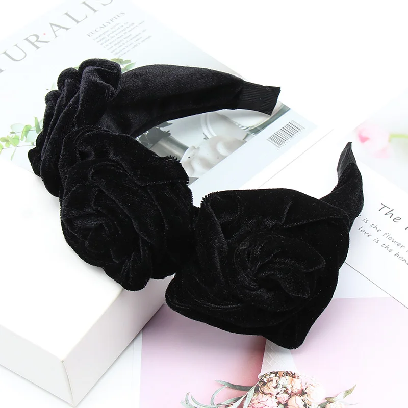 Black(Velvet) Однотонный Шифоновый Цветок Розы ободки для женщин девушек элегантные повязки для волос невесты женские аксессуары для волос вечерние праздничные волосы обруч - Цвет: Black(Velvet)
