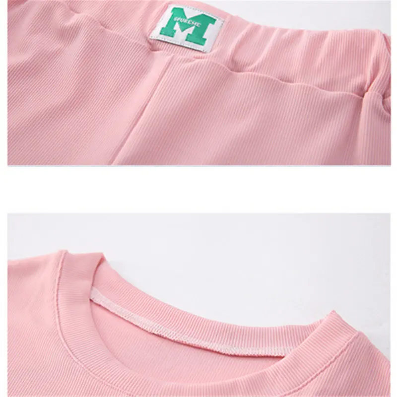 

Teenage Girls Kids Summer Ice Silk Two Piece Set Black Pink Short Sleeve T Shirts+Loose Pants Children Clothes 6 8 10 12 14Years