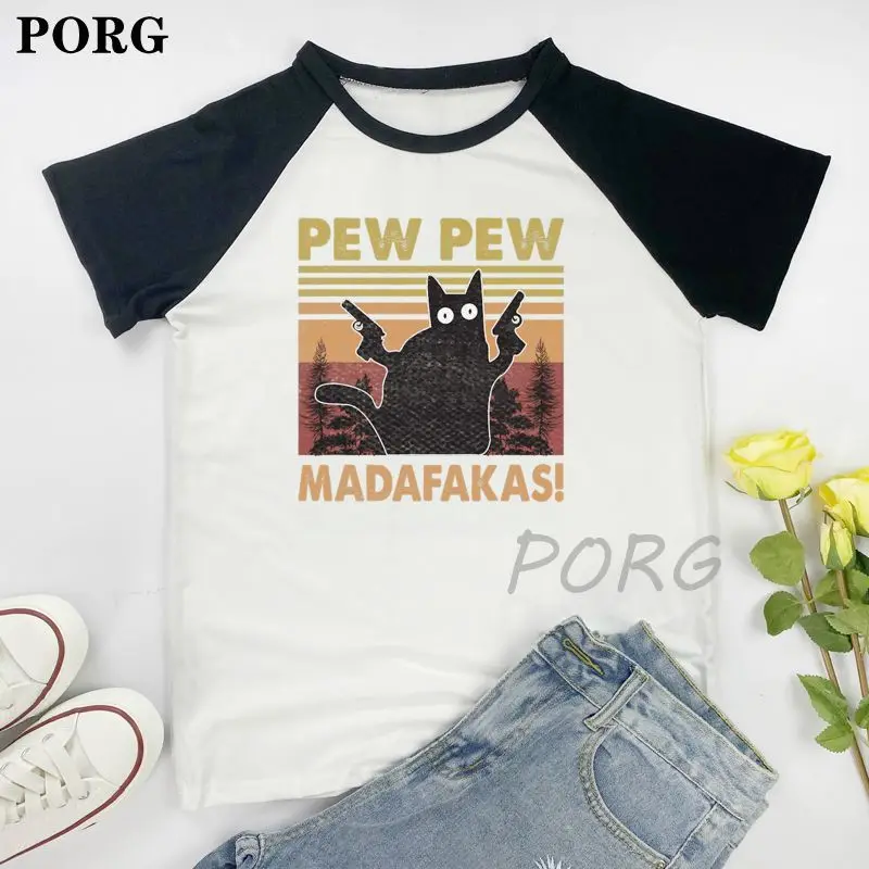 

Графические футболки для женщин высокое качество 2021 Лето Pewpewpew Madafakas кошка Harajuku женские футболки милый белый топы в Корейском стиле Стиль