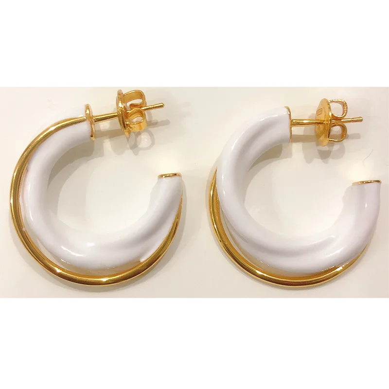 

Big White Clay Enamel Round Circle Ring EarringsTwisted Atmosphere Ear Stud Wholesale Hoop gold Earing for Women
