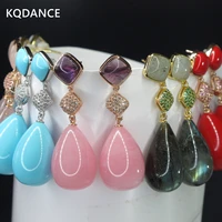 kqdance woman pink quartz blue turquoise aquamarine redblack agate natural stones long earrings with 925 silver needle jewelry
