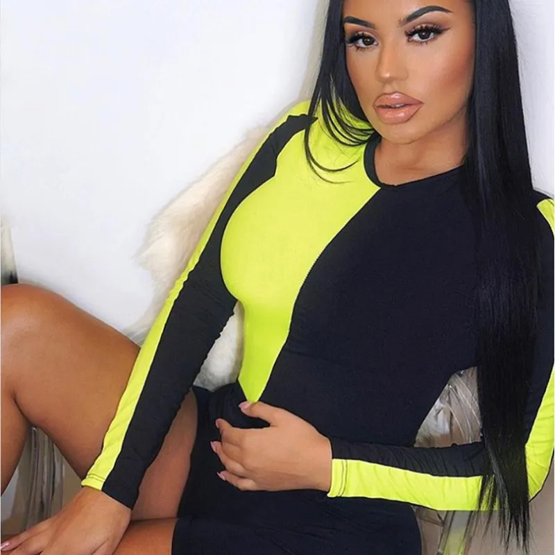 Модные новые цельные женские боди повседневные неоновое облегающие комбинезоны