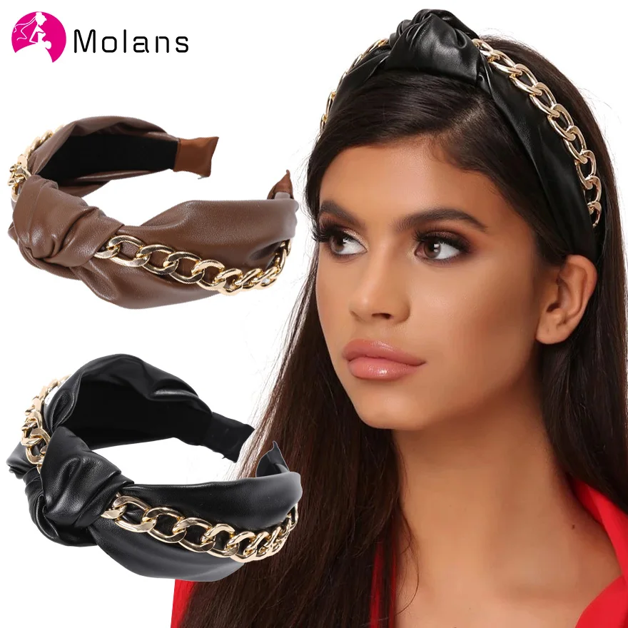 Обруч для волос Molans из искусственной кожи на цепочке с узлом новинка простой