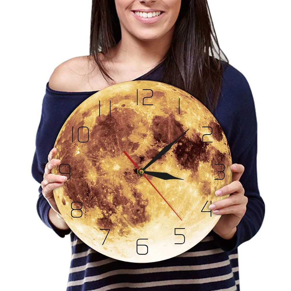 Желтые настенные часы с полной луной небесный Декор для дома детская комната