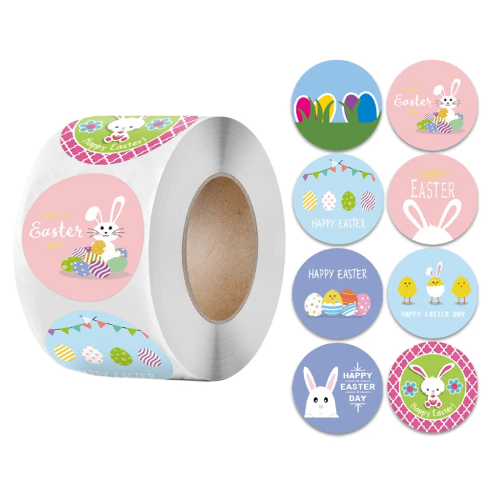 

500Pcs Happy Easter Stickers Cute Easter Rabbit Egg Self Adhesive Sticker Label For Easter Party Kids Gifts Bag Box Decor Tags