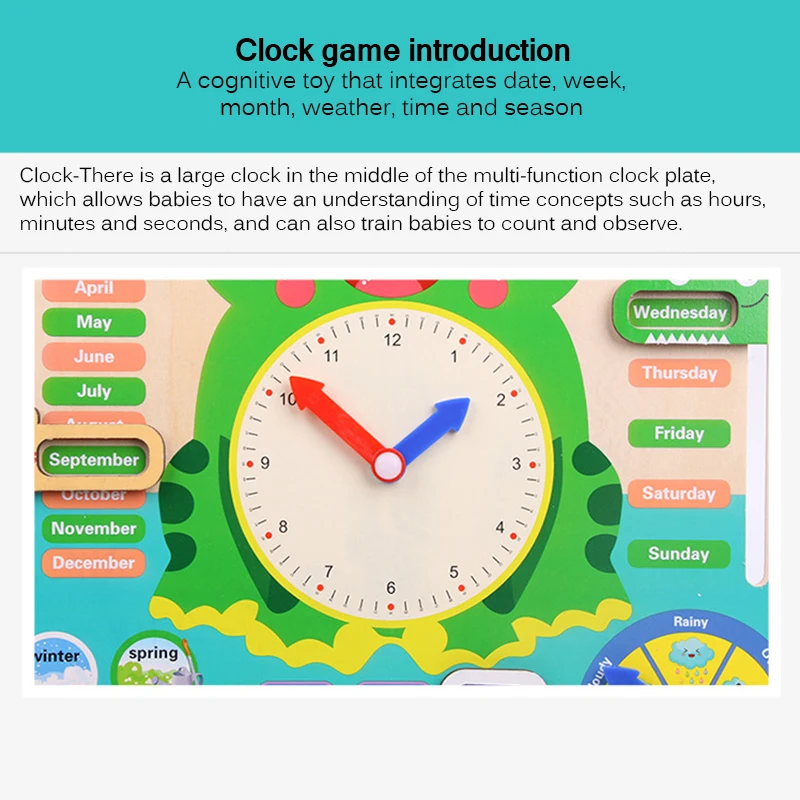 

Montessori Wooden Toys Baby Weather Season Calendar Clock Time Cognition Puzzle Preschool Educational Teaching Aids Toys Kids
