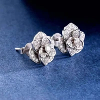 natural diamond 18k gold flowers stud earring for women engagement wedding gift au750 fine jewelry