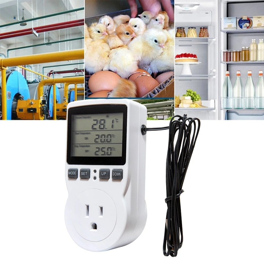 

Многофункциональный термостат, 110-230 В, цифровой контроллер температуры, розетка с таймером, датчик, зонд, нагрев, охлаждение