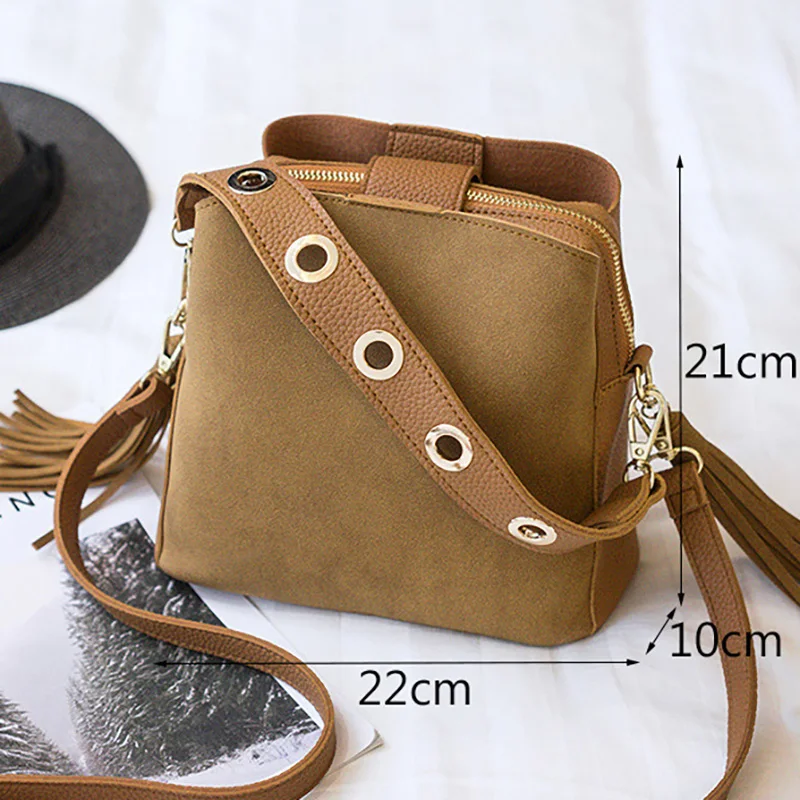 

2019 Fashion Scrub Women Bucket Bag Vintage Tassel Messenger Bag High Quality Retro Shoulder Bag Simple Crossbody Bag Tote