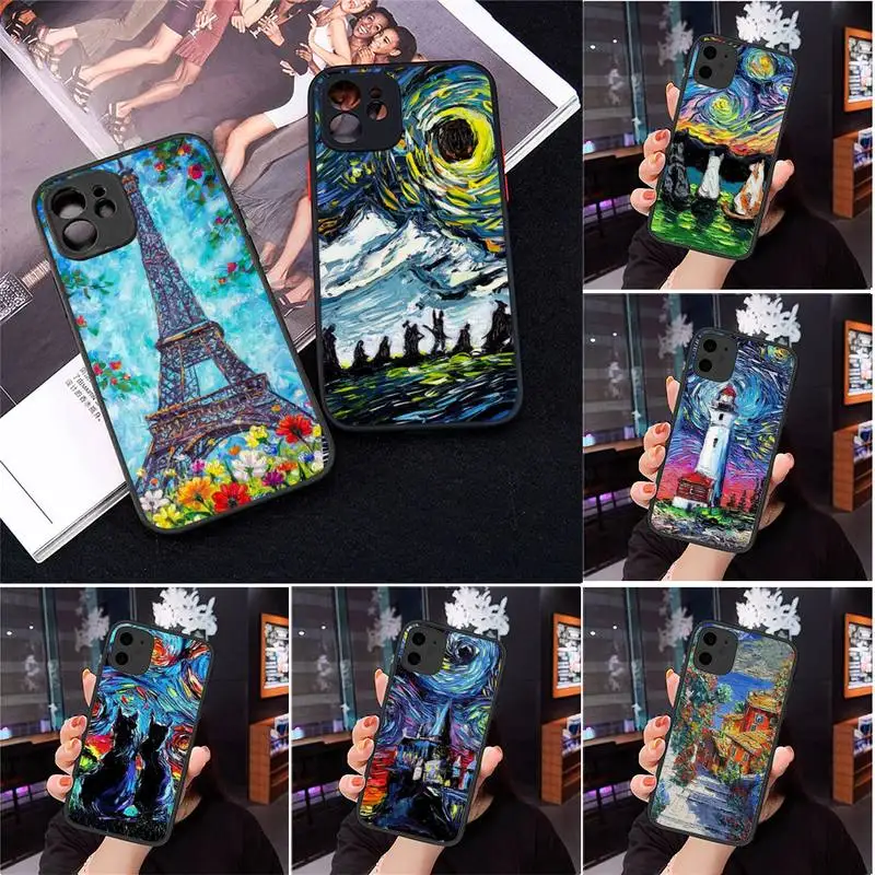 

Oil Painting Phone Case For iPhone 13 12 11 Mini Pro XR XS Max 7 8 Plus X Matte transparent Back Cover
