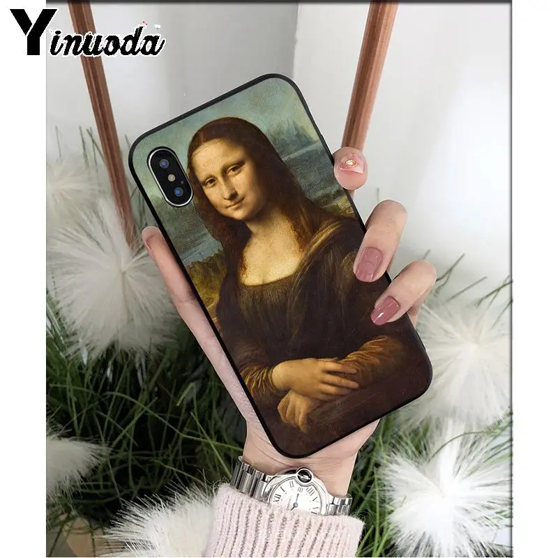 Yinuoda Забавный чехол для телефона Mona Lisa Pet Cat TPU мягкий черный чехол для iphone 8 7 6 6S Plus 5 5S SE XR X XS MAX Coque Shell