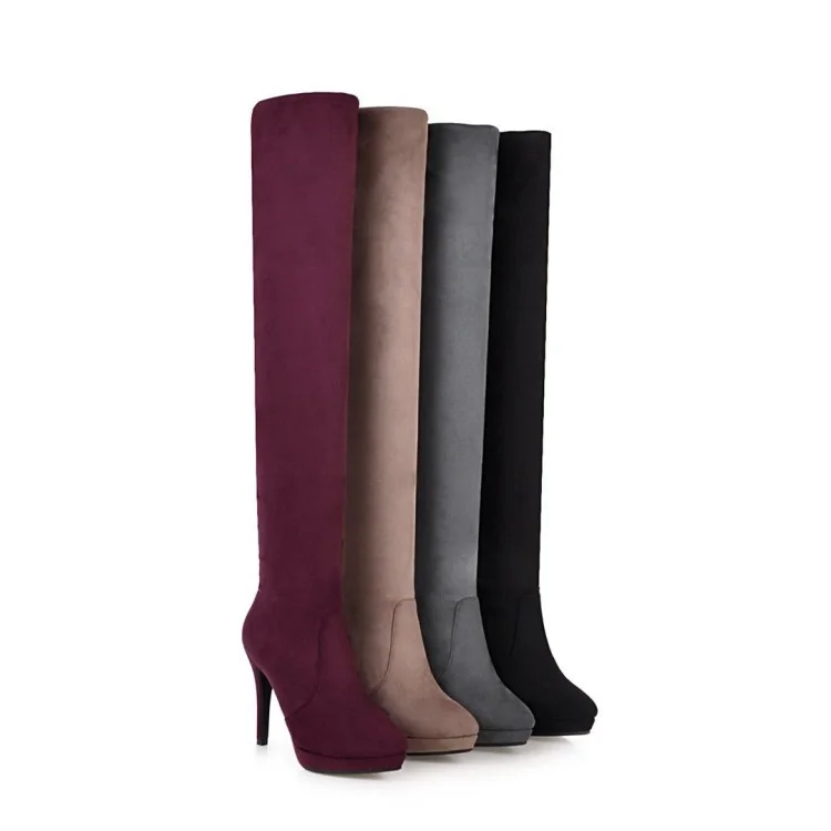 

Сапоги выше колена на тонком каблуке, водонепроницаемые рыцарские сапоги на платформе и высоком каблуке, женские замшевые сапоги, осень и з...