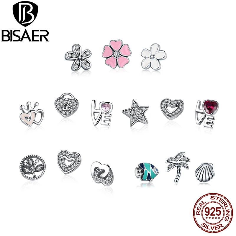 

BISAER 925 Sterling Silver Box Original Petite Memories Tropic Family Forever Petite Charm for Necklace Tiny Small DIY Charms