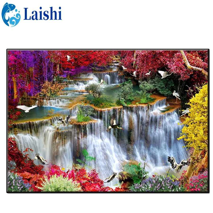 

Полноразмерная алмазная живопись, природный пейзаж, водопад, кленовый лес, алмазная живопись, вышивка крестиком стразы, живопись, Декор