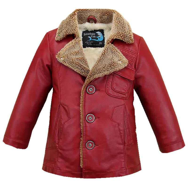 

kids leather jacket gentleman fur inside thick jacket coat for 2-14years child girls boys Winter jacket clothes outerwear